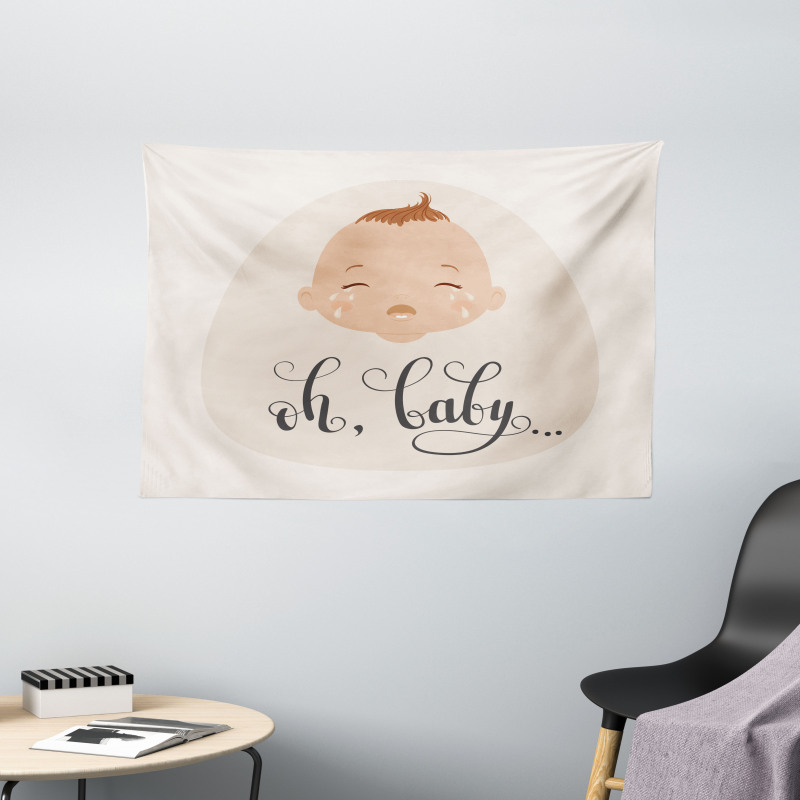 Cartoon Crying Baby Wide Tapestry