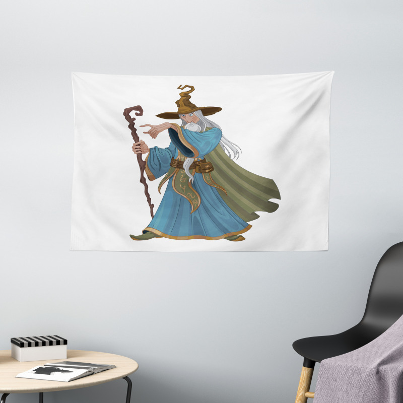 Strong Medieval Sorcerer Wide Tapestry