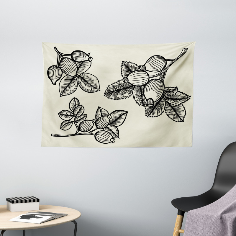 Rosa Canina Sketch Wide Tapestry