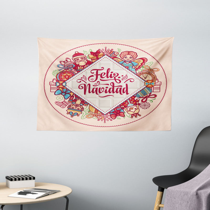 Feliz Navidad Christmas Wide Tapestry