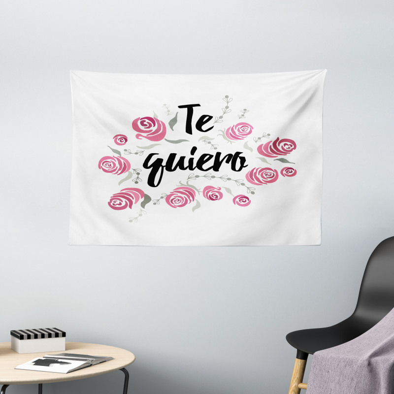 Te Quiero Rose Flower Wide Tapestry