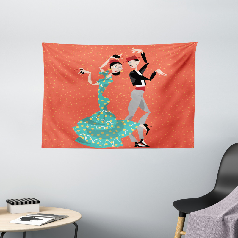 Flamenco Dancers Couple Wide Tapestry