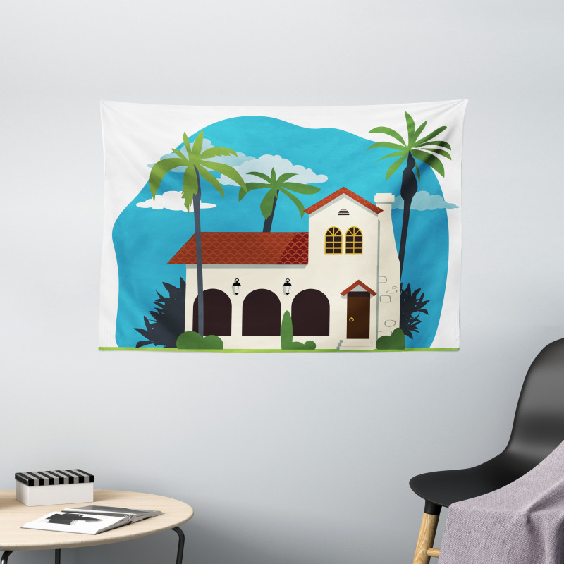 Cottage House Palms Wide Tapestry