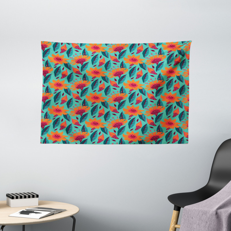 Vibrant Floral Art Wide Tapestry