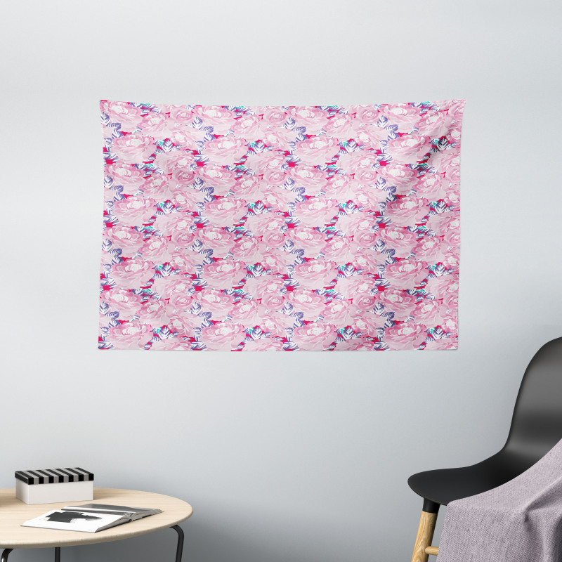 Romantic Rose Blossoms Wide Tapestry