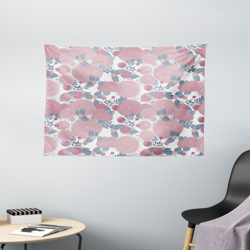 Modern Round Flowers Wide Tapestry