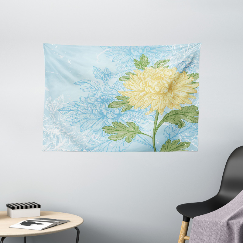 Romantic Chrysanthemum Wide Tapestry