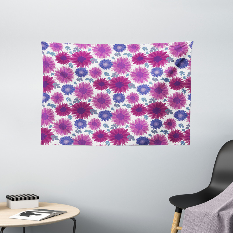 Blooming Fall Flowers Wide Tapestry