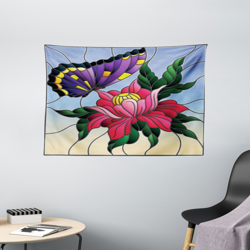 Stained Glass Butterfly Wide Tapestry
