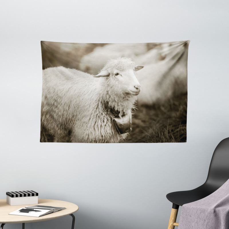 Fluffy Wooly Sheep Herd Wide Tapestry