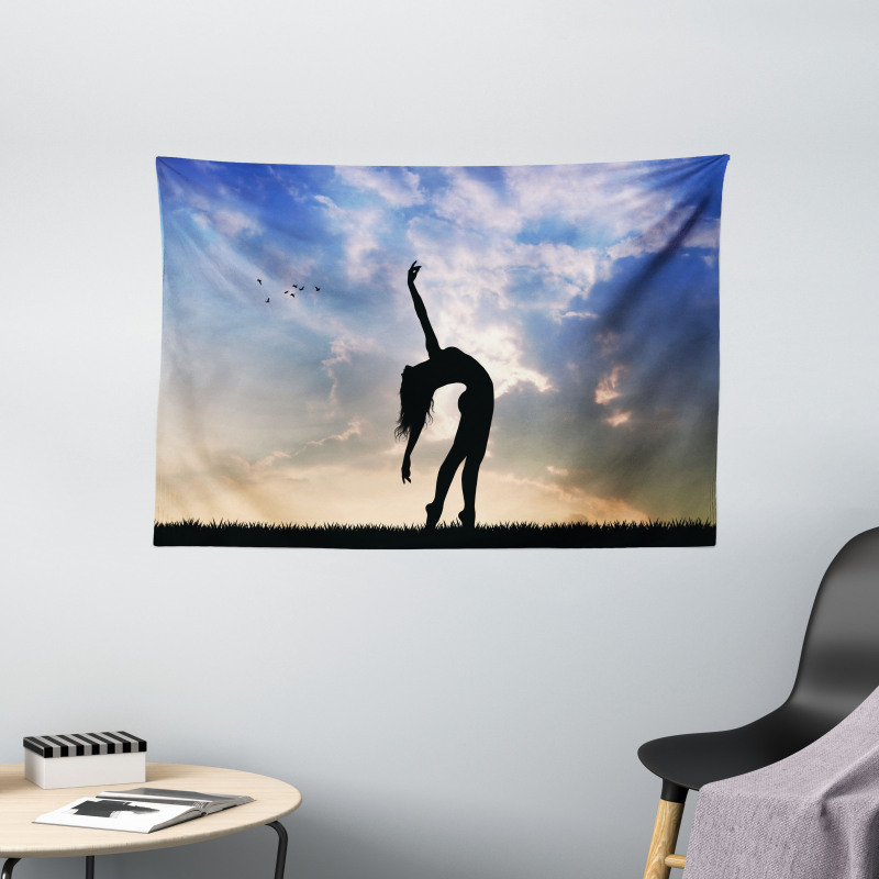 Silhouette Dancing Nature Wide Tapestry