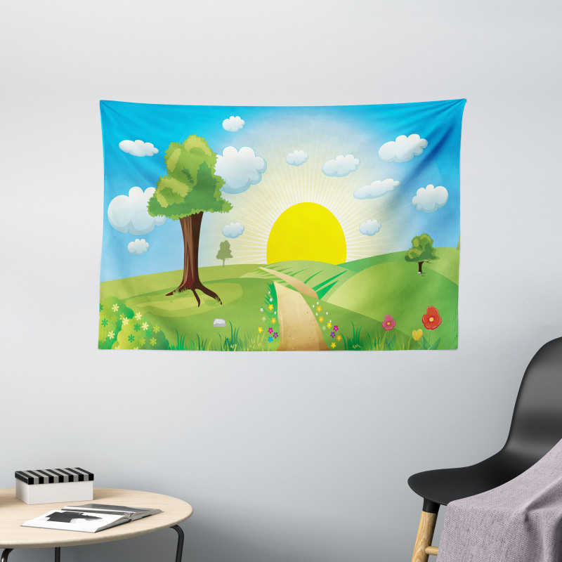 Hills Sunrise Landscape Wide Tapestry