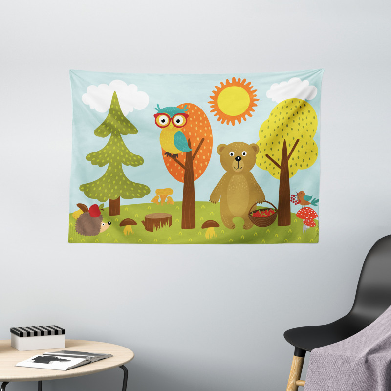 Childish Forest Animals Wide Tapestry