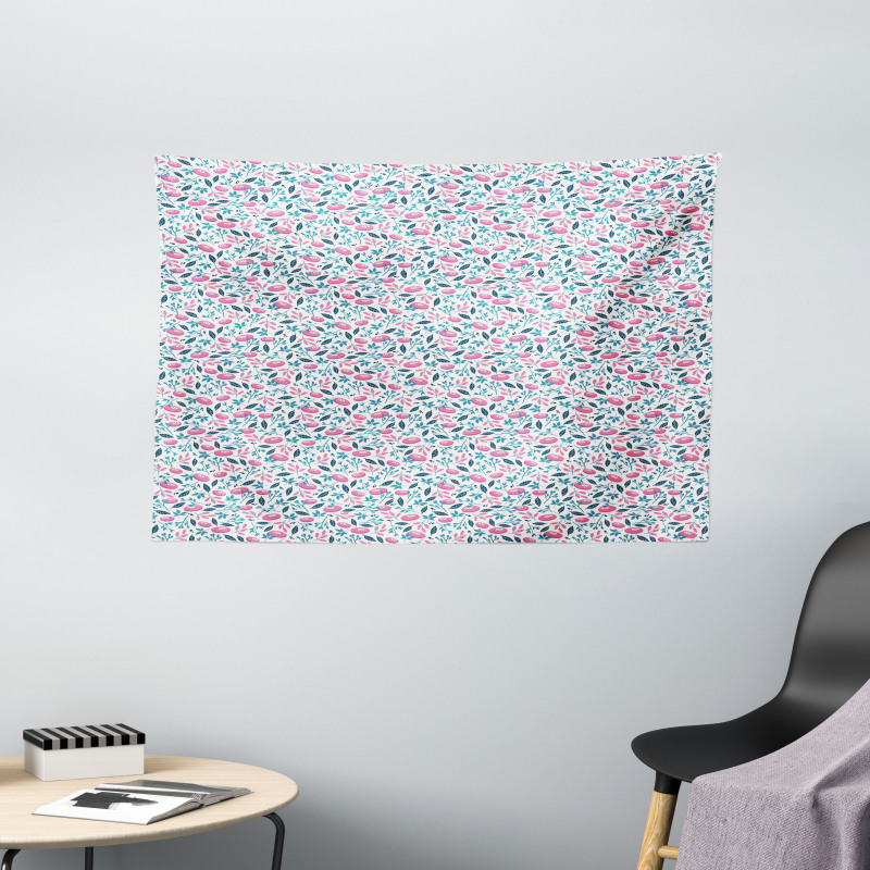 Hand Drawn Leaf Berries Wide Tapestry