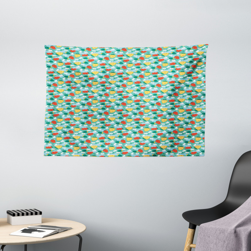 Doodle Fruit Pattern Wide Tapestry