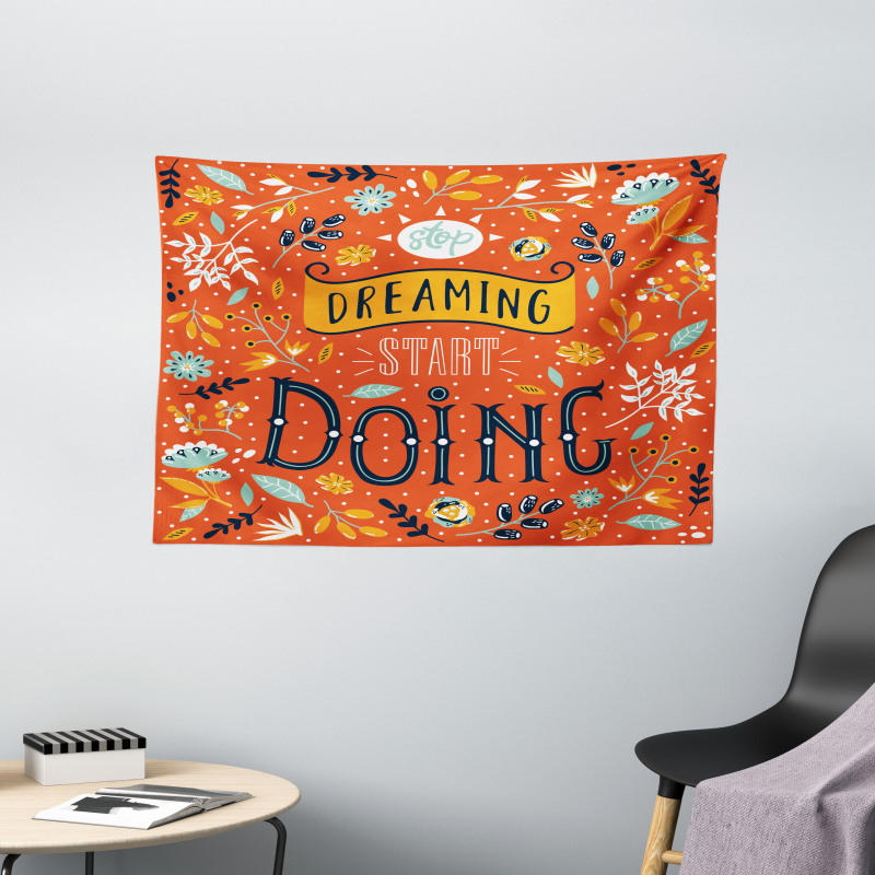 Motivational Slogan Leaf Wide Tapestry