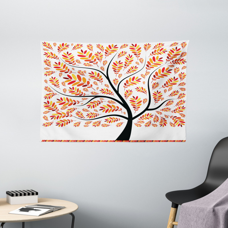 Tangerine Leaves Tree Wide Tapestry