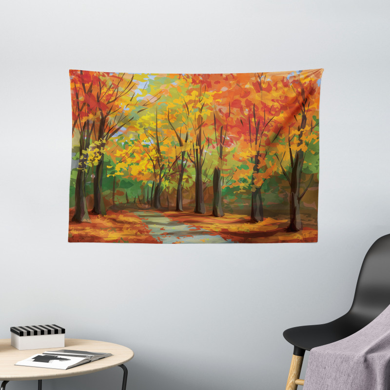 North Woods with Leaves Wide Tapestry
