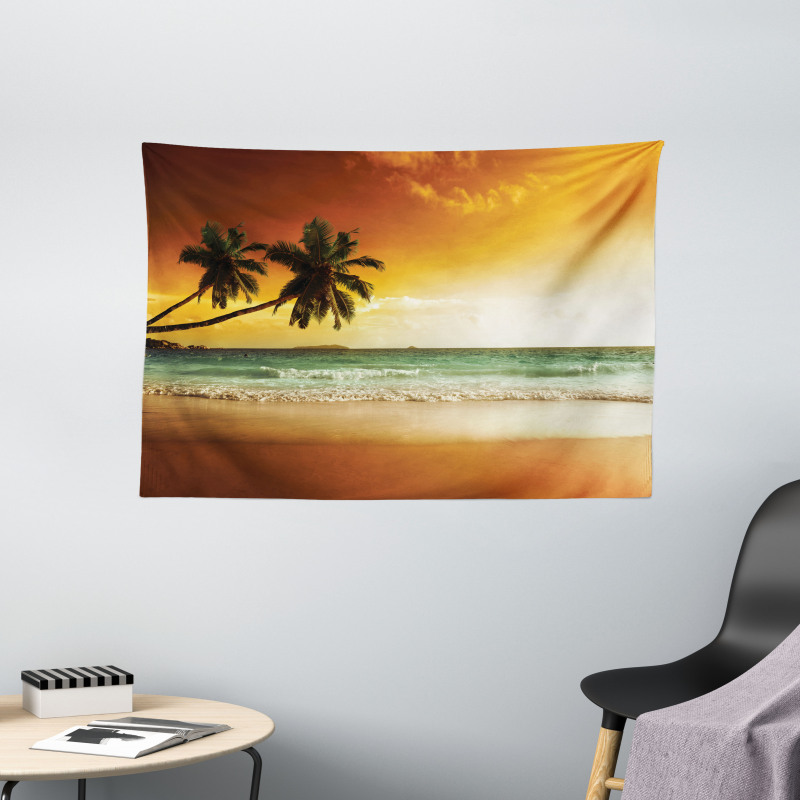 Palm Tree Exotic Beach Wide Tapestry