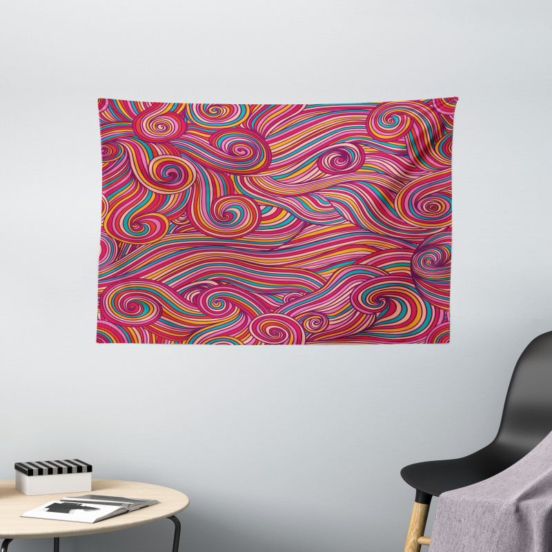 Colorful Vibrant Waves Wide Tapestry