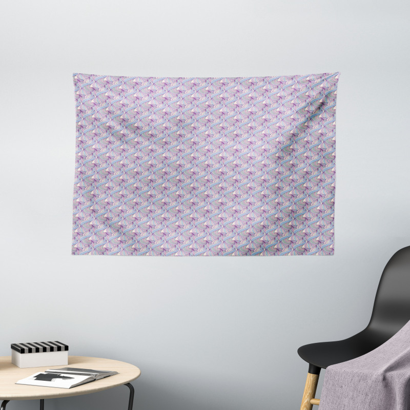 Pastel Tone Doodle Waves Wide Tapestry