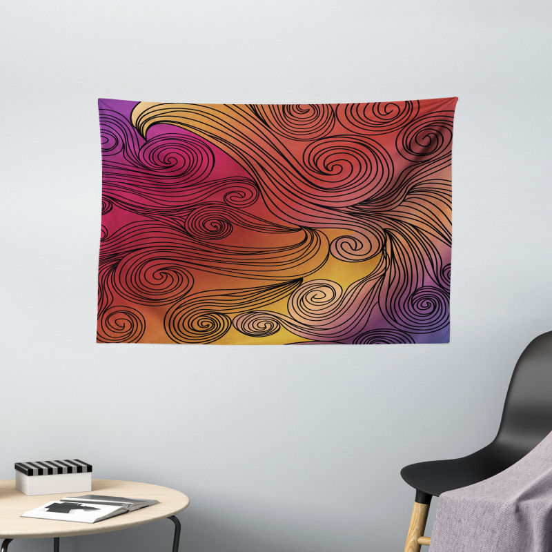 Doodle Waves with Stripes Wide Tapestry