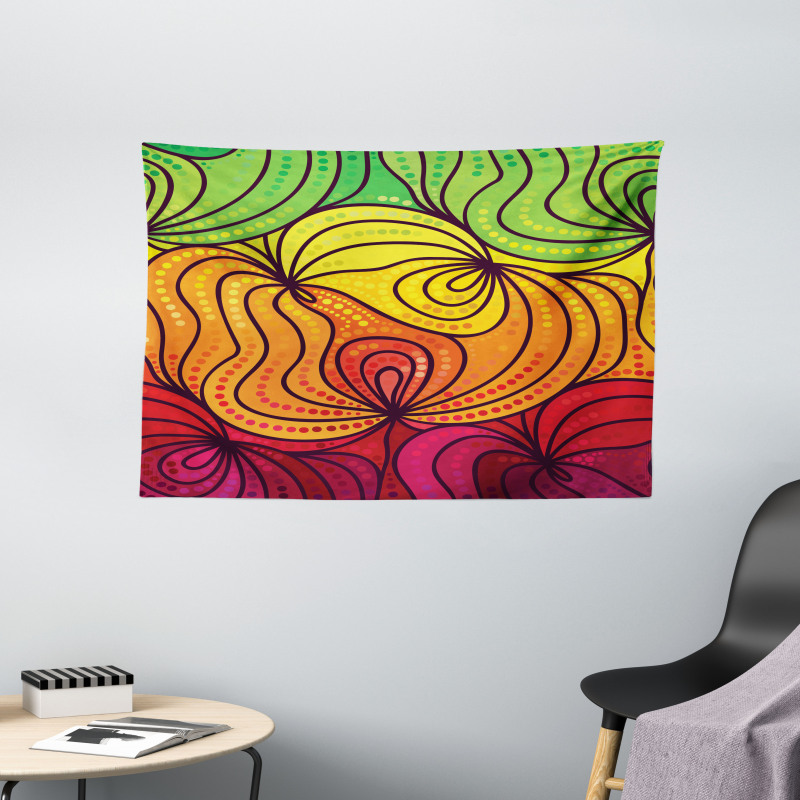 Colorful Tangled Lines Wide Tapestry