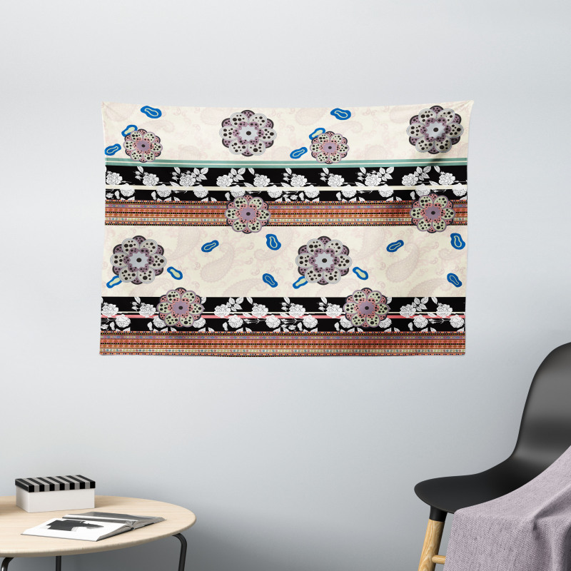 Abstract Petals and Roses Wide Tapestry