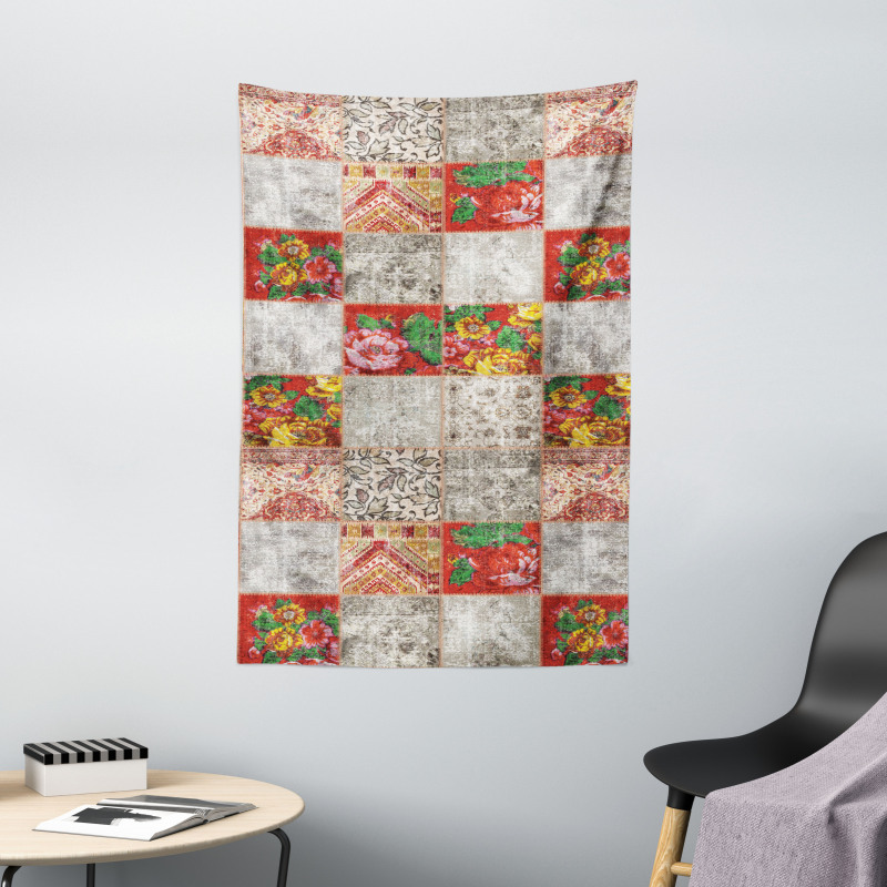 Folkloric Grunge Flowers Tapestry