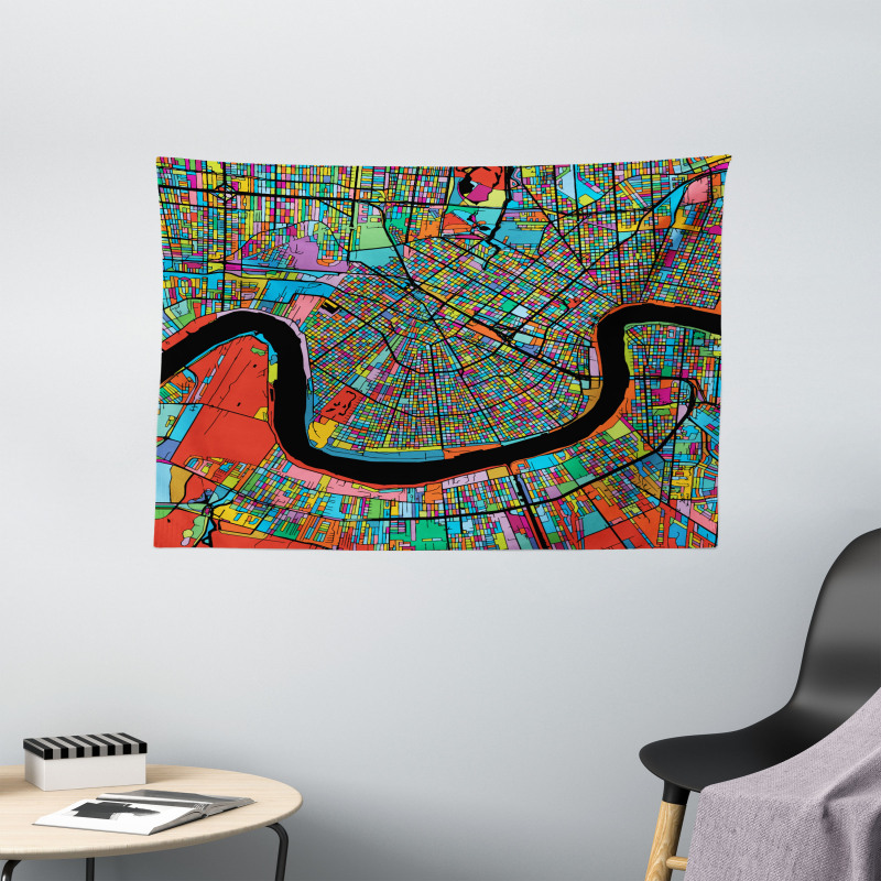 Colorful City Map Wide Tapestry