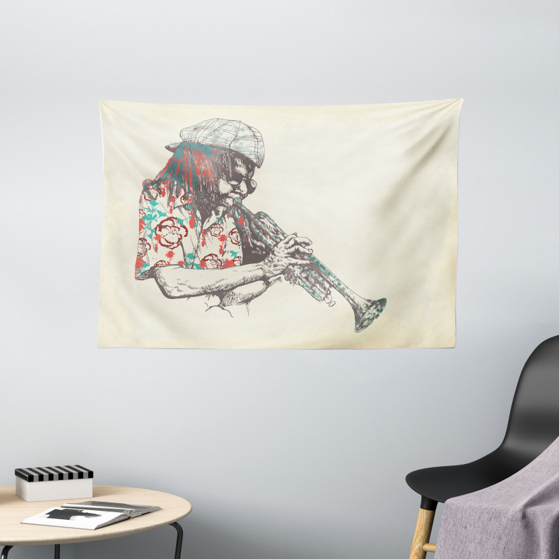 Hand Drawn Player Wide Tapestry