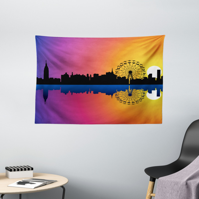 Skyline at Sunset Wide Tapestry