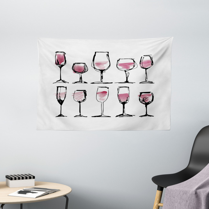 Sketch Wine Glasses Wide Tapestry