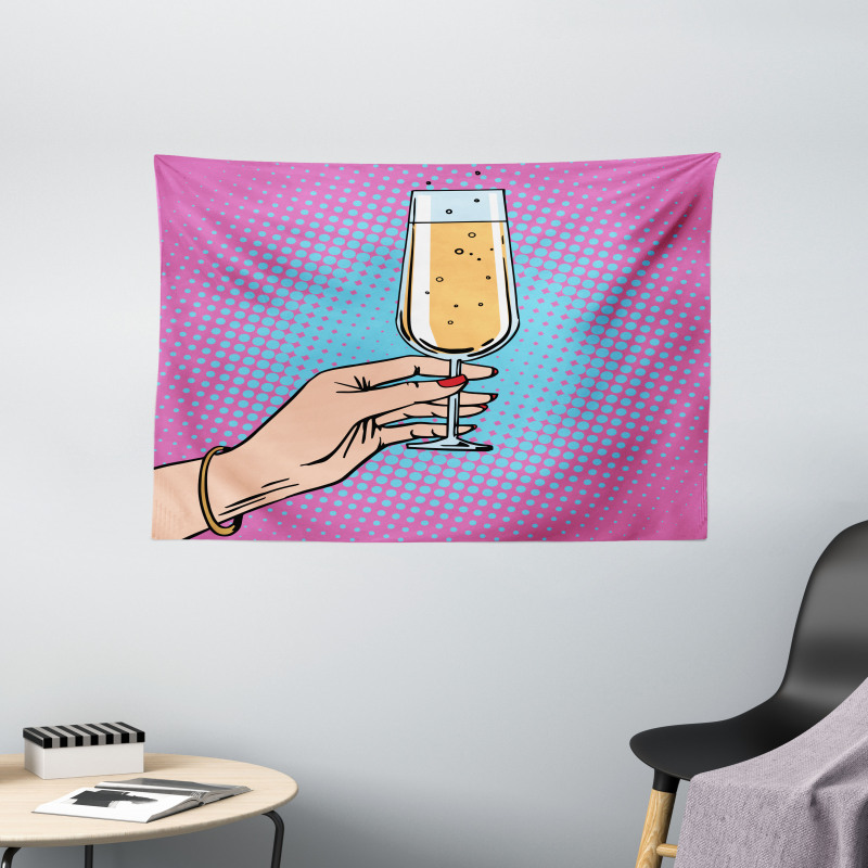 Pop Art Comic Champagne Wide Tapestry