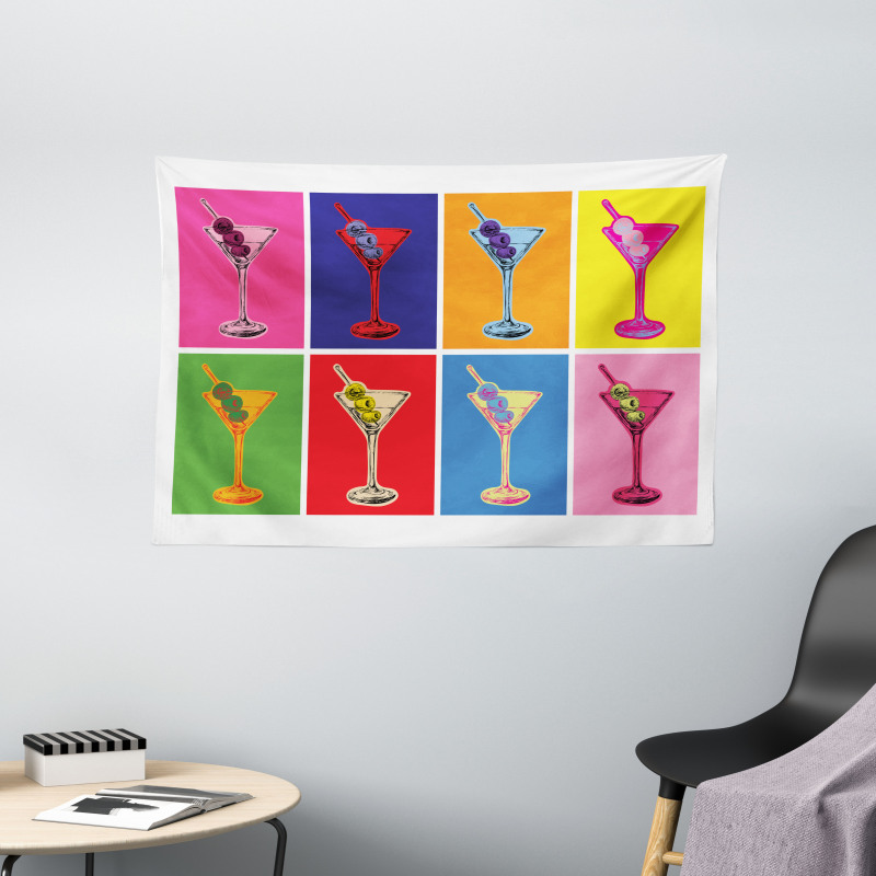 Colorful Martini Glass Wide Tapestry