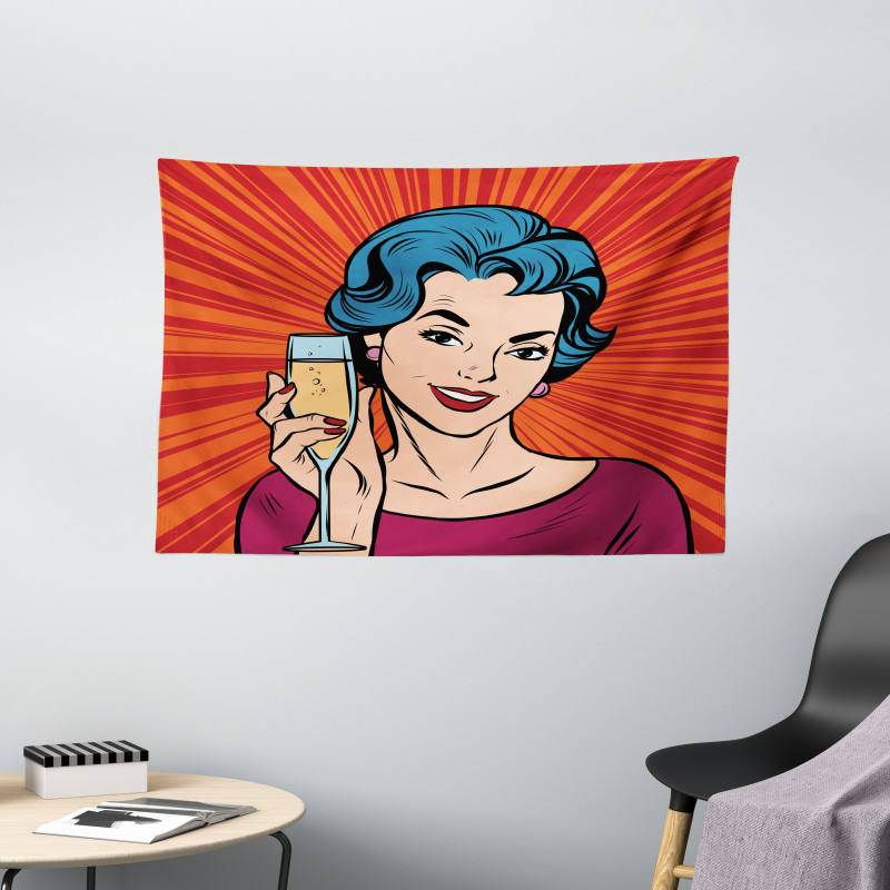 Girl Toasting Champagne Wide Tapestry