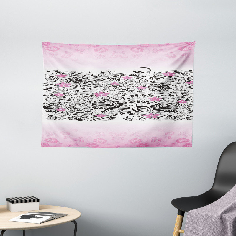 Swirling Flowes Wide Tapestry