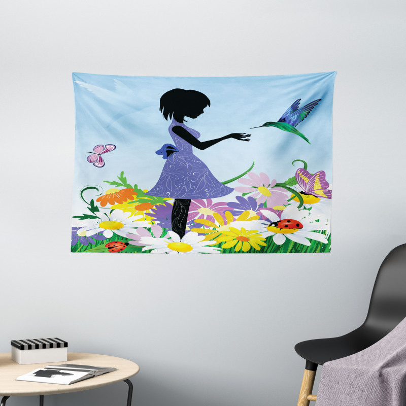 Lawn Blossomed Flowers Wide Tapestry