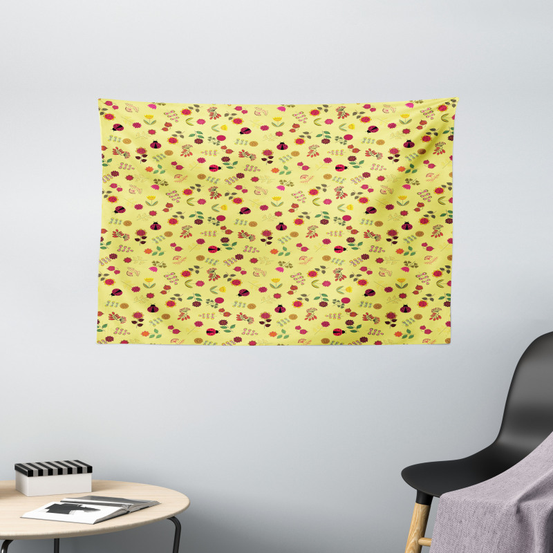 Colorful Design Flowers Wide Tapestry