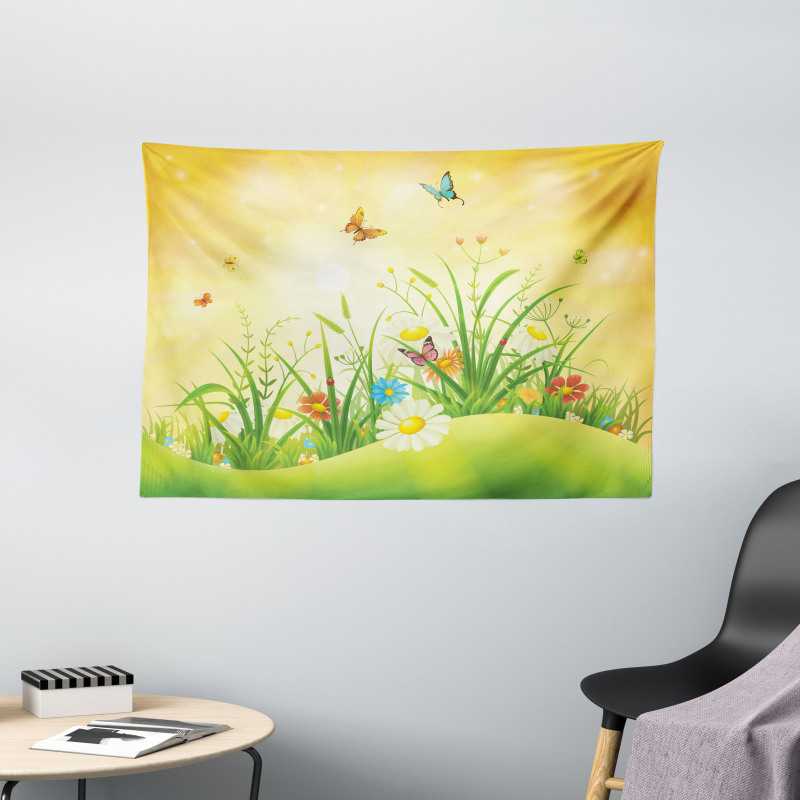 Colorful Meadow Scenery Wide Tapestry