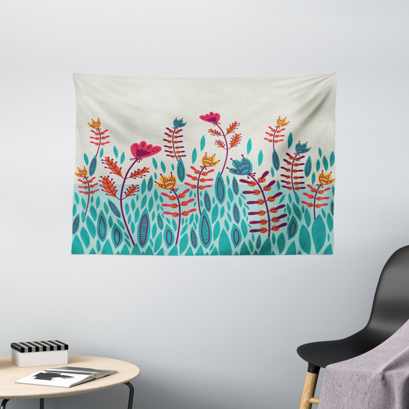 Doodle Poppy Flowers Wide Tapestry