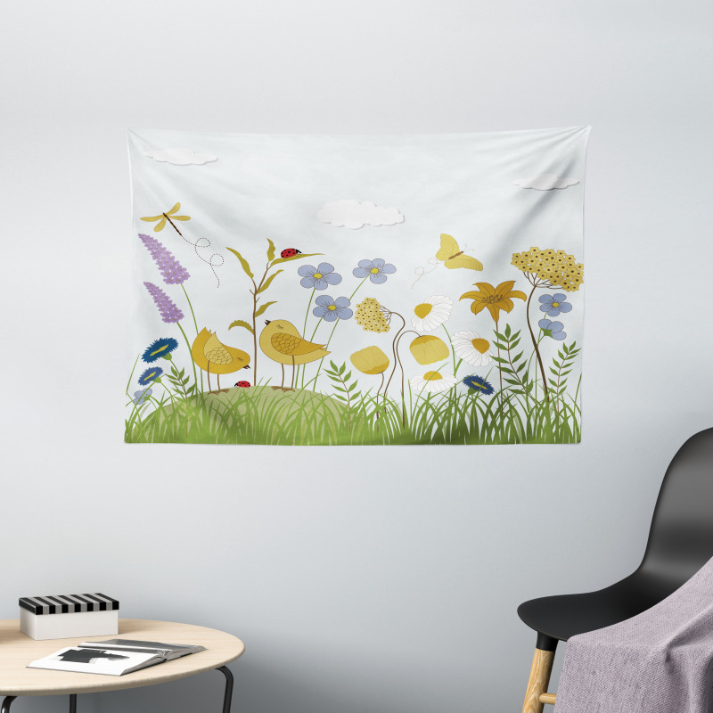 Lively Summer Garden Wide Tapestry