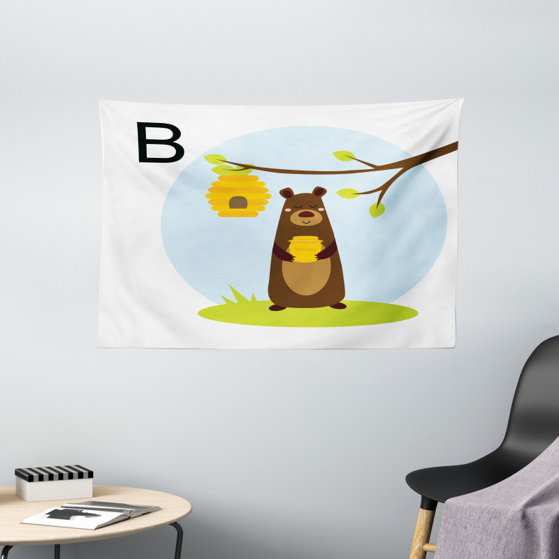 Funny Mammal Kids Alphabet Wide Tapestry