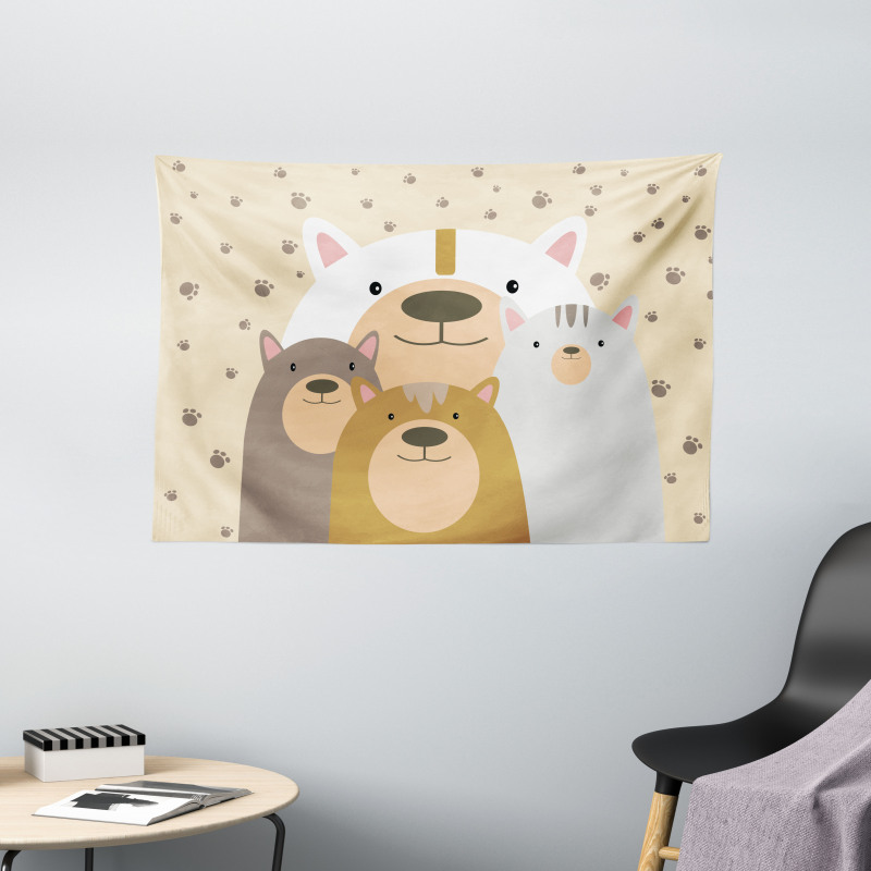 Cartoon Family Portrait Wide Tapestry