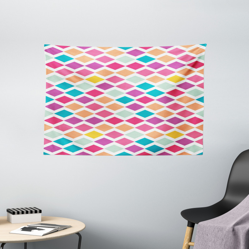 Rhombus Shapes Mosaic Wide Tapestry