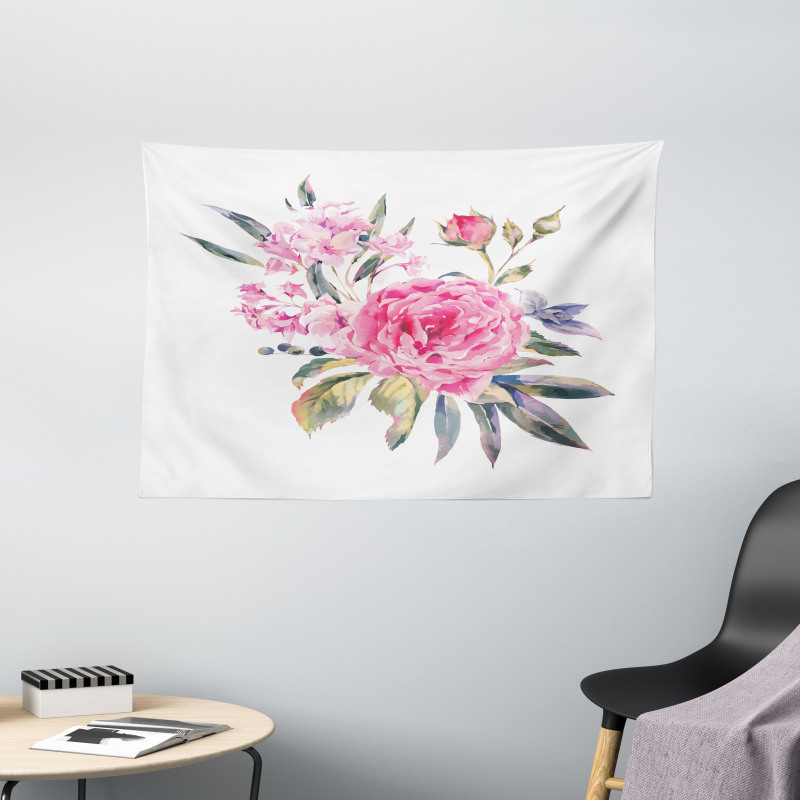 Romantic Roses Bouquet Wide Tapestry