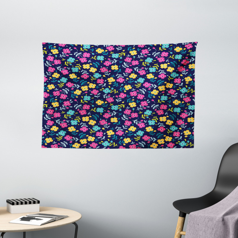 Colorful Summer Blossoms Wide Tapestry