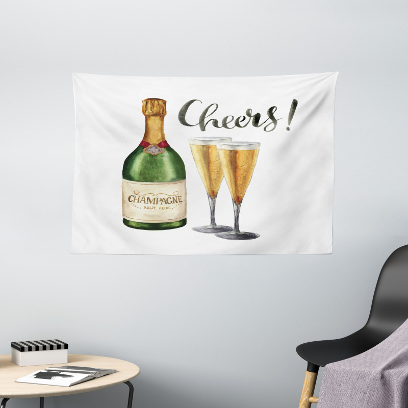 Watercolor Cheers Sketch Wide Tapestry