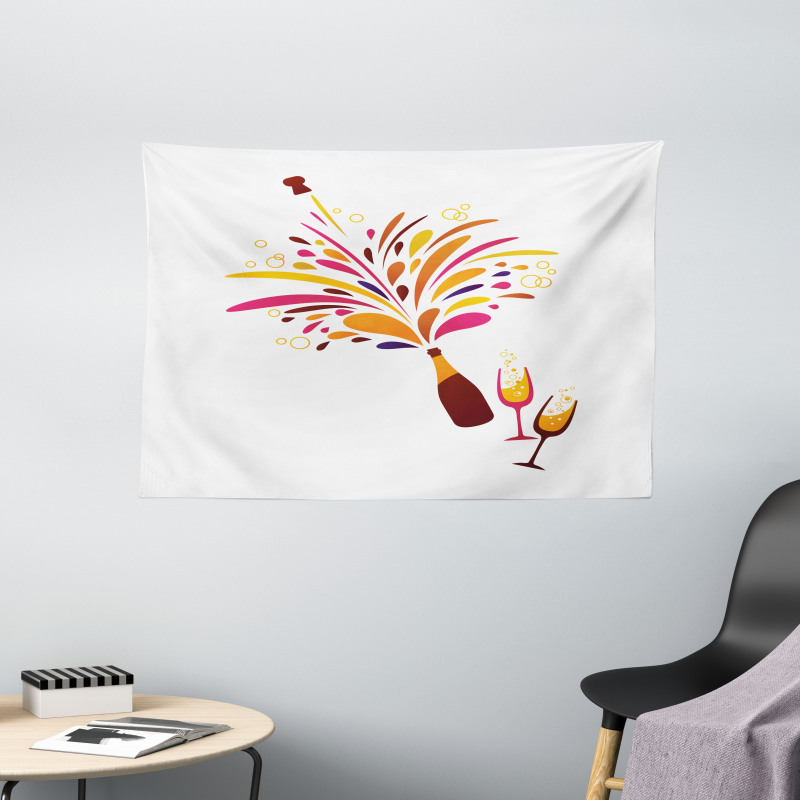 Colorful Champagne Splash Wide Tapestry