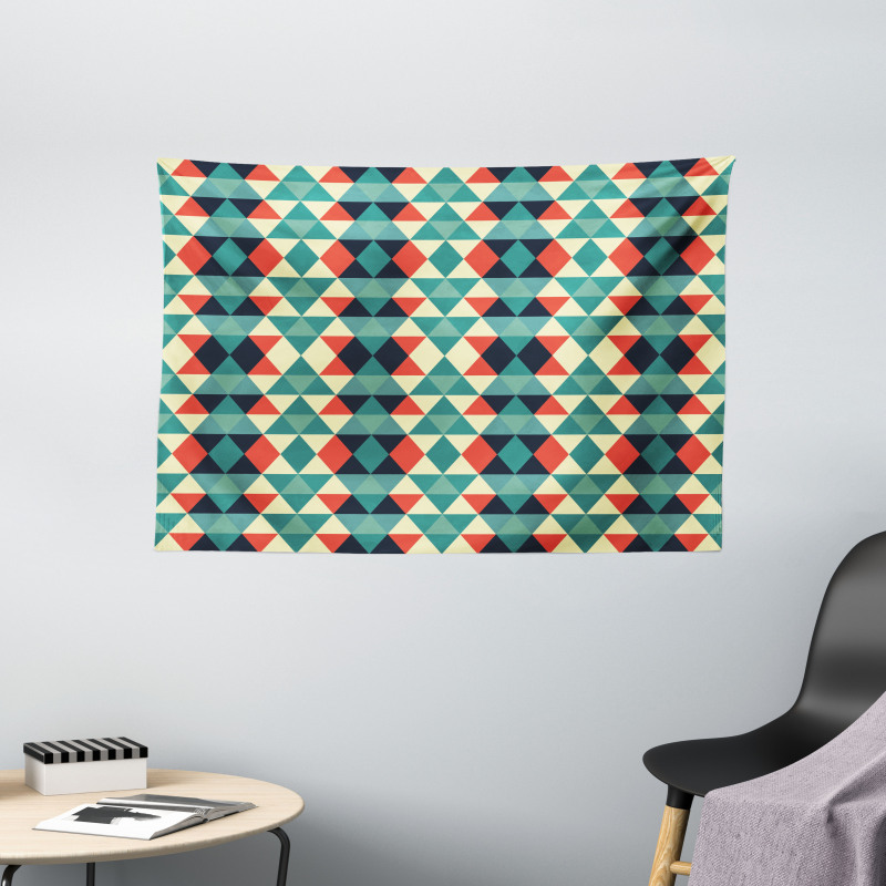 Colorful Grid Retro Style Wide Tapestry